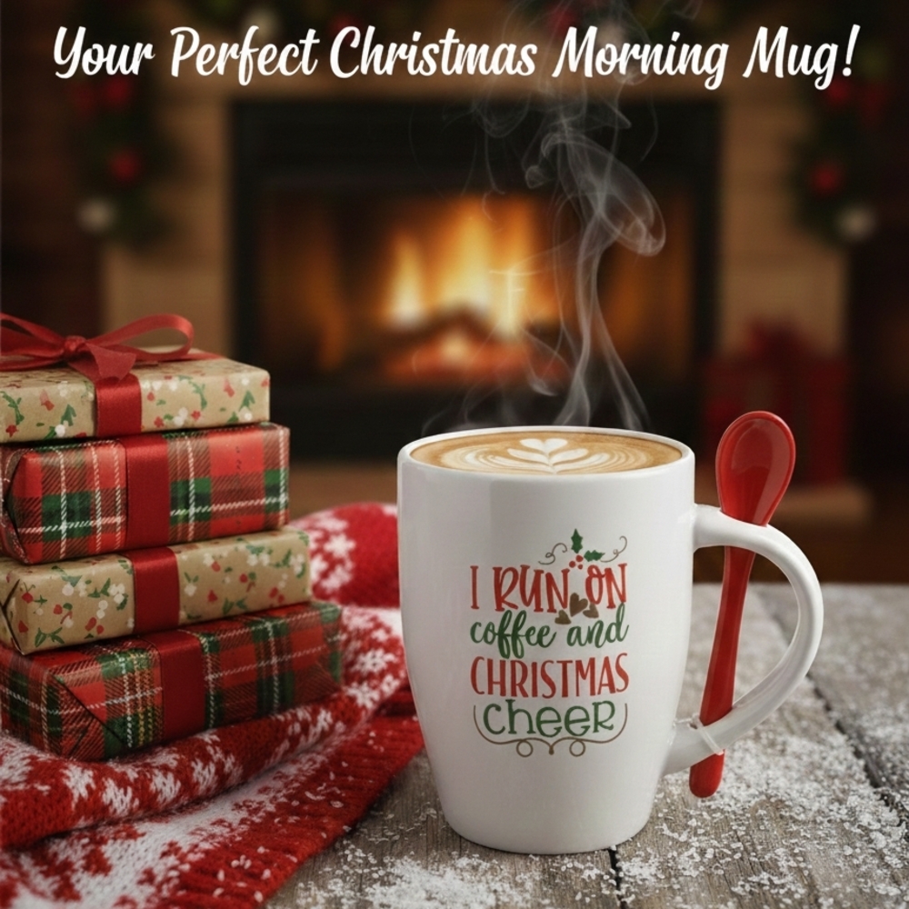 Christmas Coffee Mug with Red Spoon